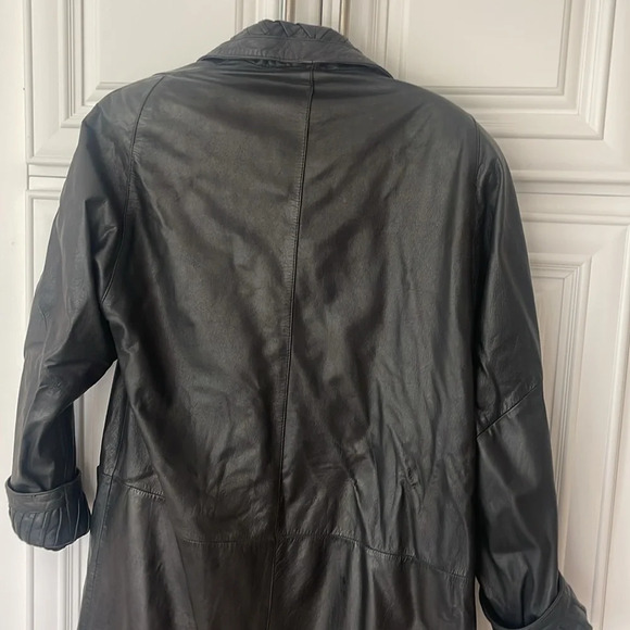 VTG Jacqueline Ferrar Maxi trench Coat long black Leather 90's lined Small - Picture 12 of 17